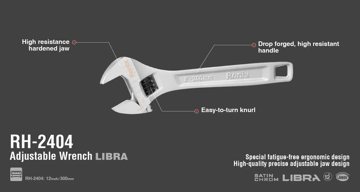 Ronix Rollgabelschlüssel, 12 Zoll - Libra-Serie