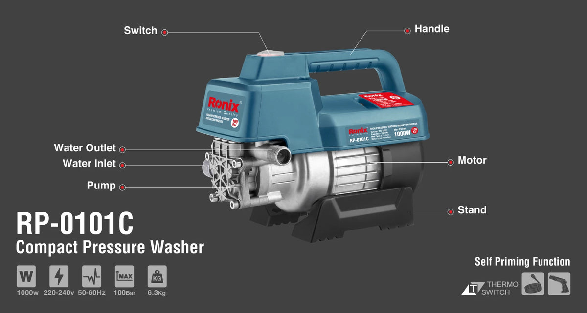 Ronix Kompakter Induktions-Hochdruckreiniger 100 bar - 1000 W