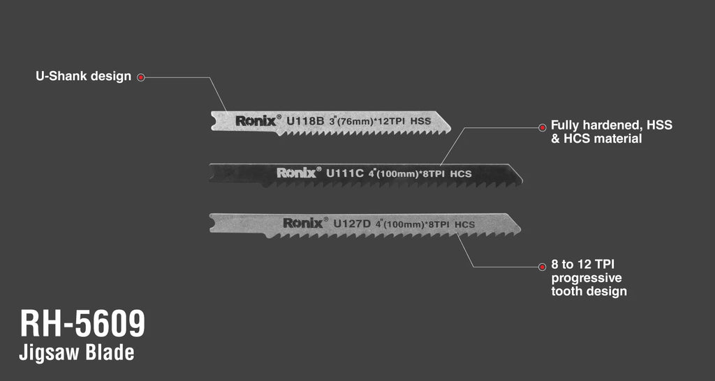 Ronix Stichsägeblatt-Sortiment (5-teilig) U-Schaft gemischt