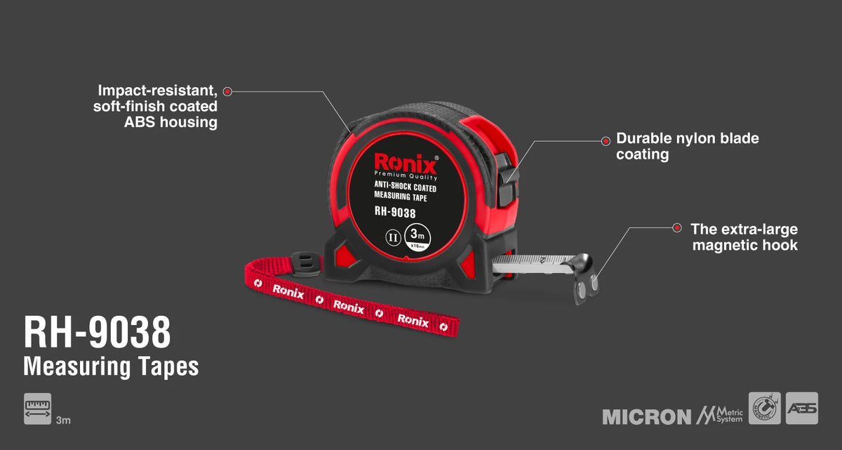 Ronix Maßband mit stoßfester Beschichtung 3 Meter