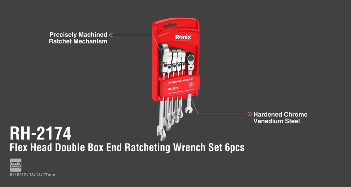 Ronix Gelenk-Ratschen-Ringmaulschlüssel-Set, 6-teilig