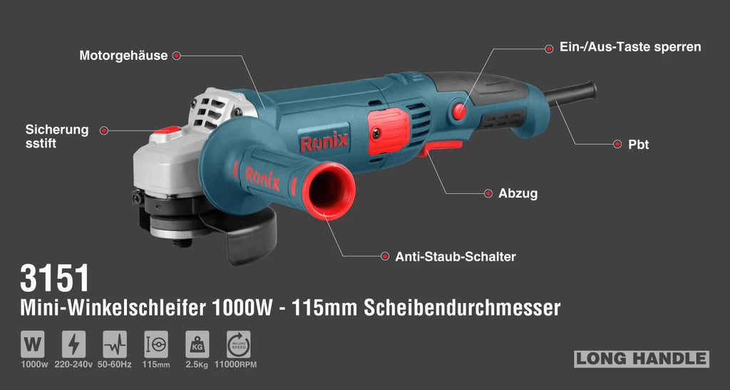 Ronix Mini-Winkelschleifer 1000 W - 115 mm