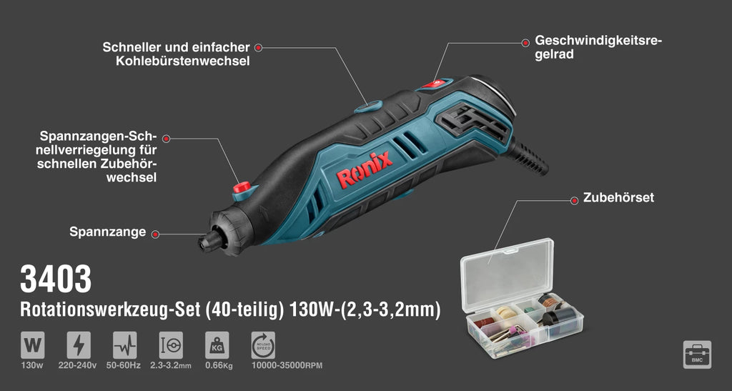 Ronix Rotationswerkzeug-Set (40-teilig) 130W-(2,3-3,2mm)