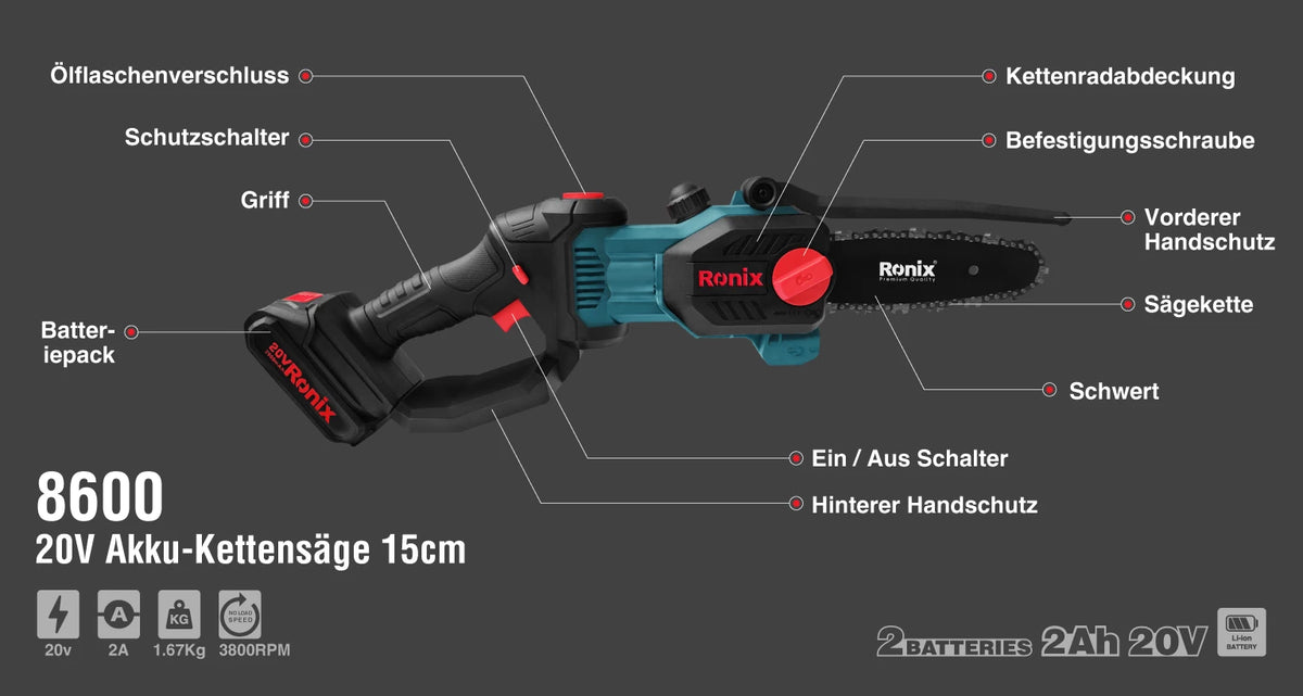 Ronix 20V Akku-Kettensäge 15 cm