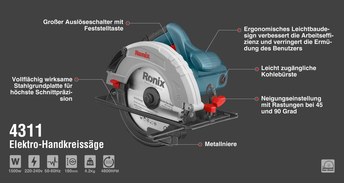Ronix Elektro-Handkreissäge 1500 W - 180 mm
