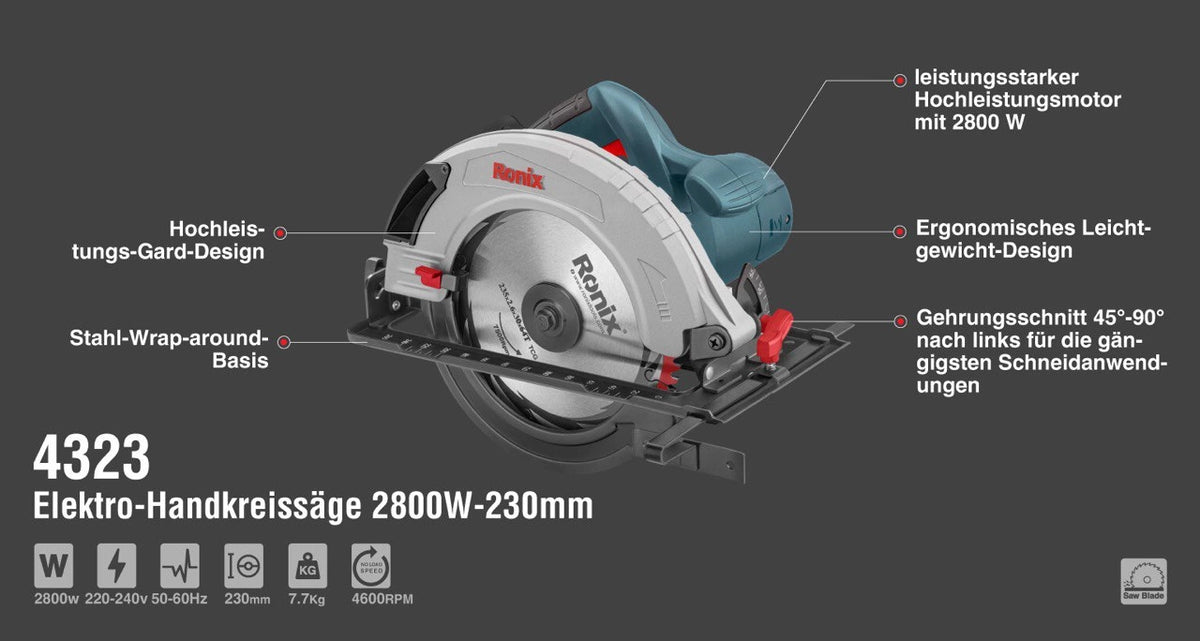 Ronix Elektro-Handkreissäge 2800 W - 230mm