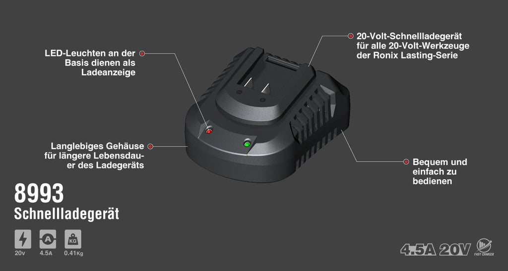 Ronix 20 V Ladegerät für bürstenlose Akkus - 4 A