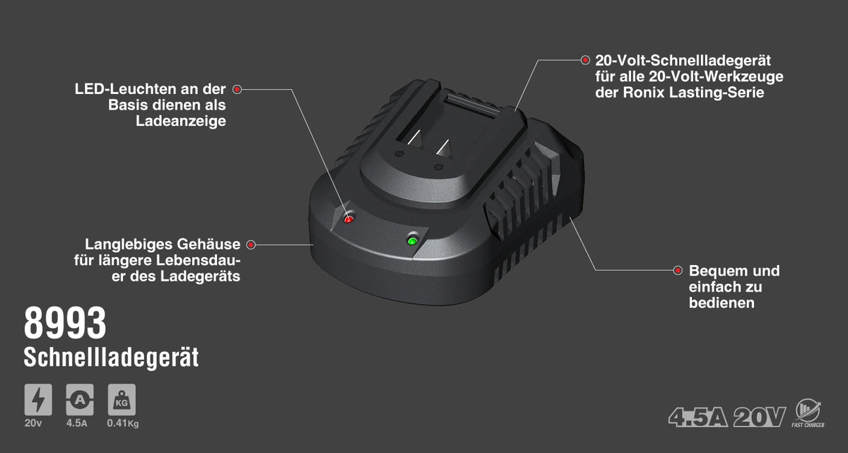 Ronix 20 V Ladegerät für bürstenlose Akkus - 4 A