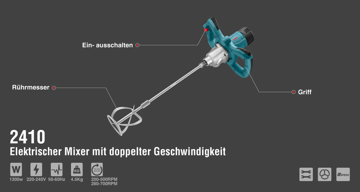 Ronix 2-Gang-Rührgerät mit Elektromotor, 1300 W