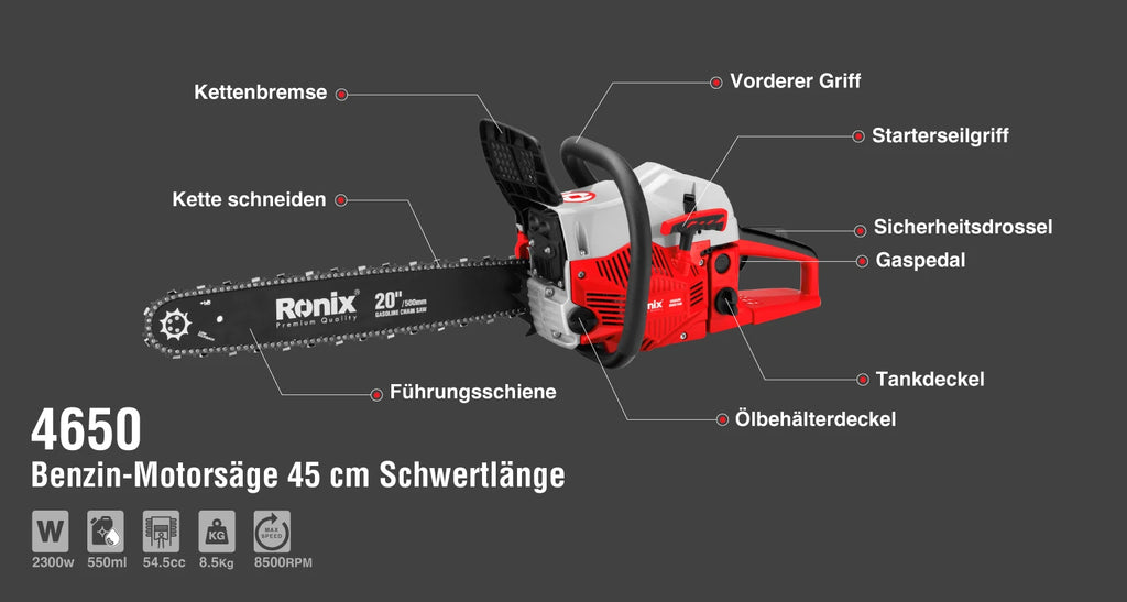 Ronix Benzin-Kettensägen 2300 W – 50 cm
