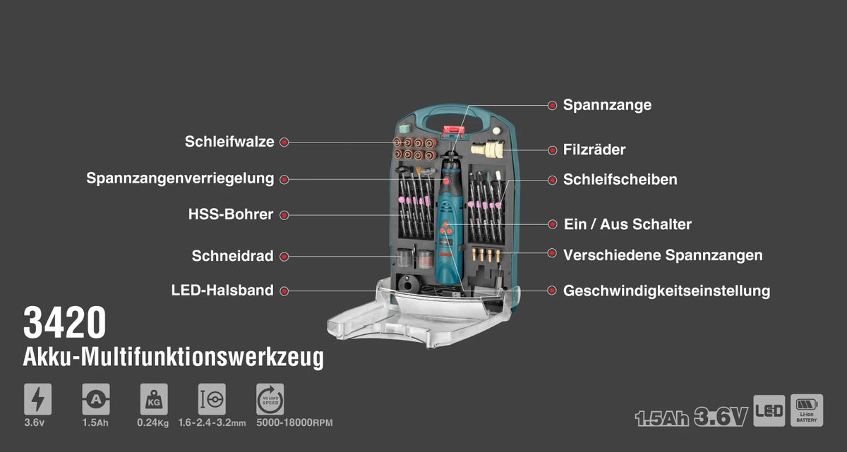 Ronix Akku-Multifunktionswerkzeug 3,6V - 1,6-2,4-3,2 mm
