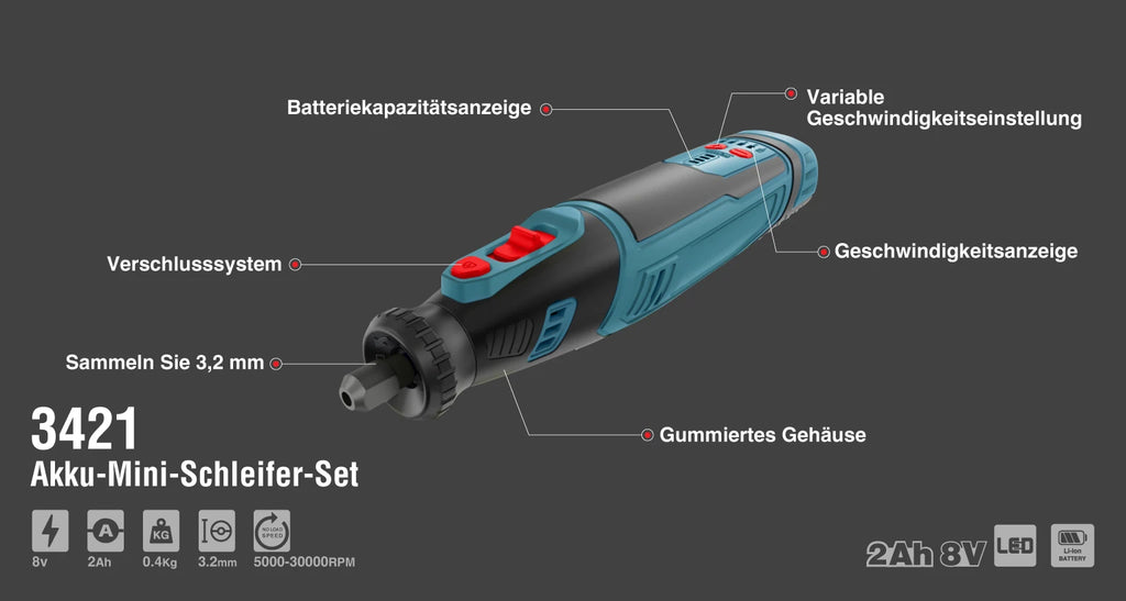 Ronix Akku-Mini-Schleifer-Set 8V - 3,2 mm