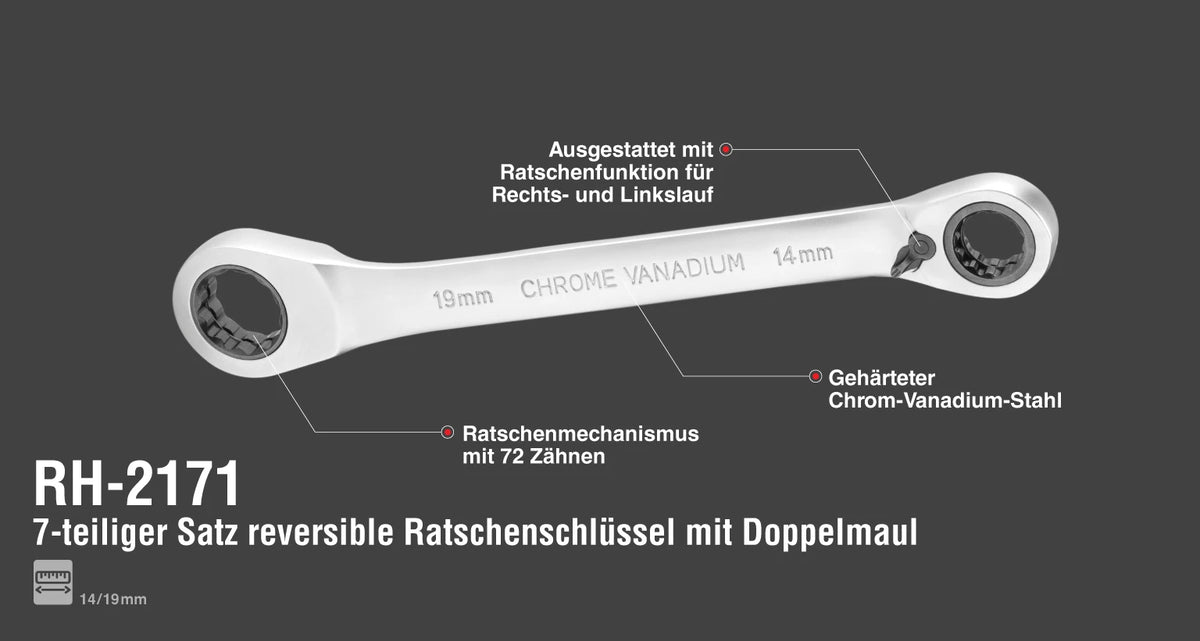 Ronix 7-teiliger Satz reversible Ratschenschlüssel mit Doppelmaul