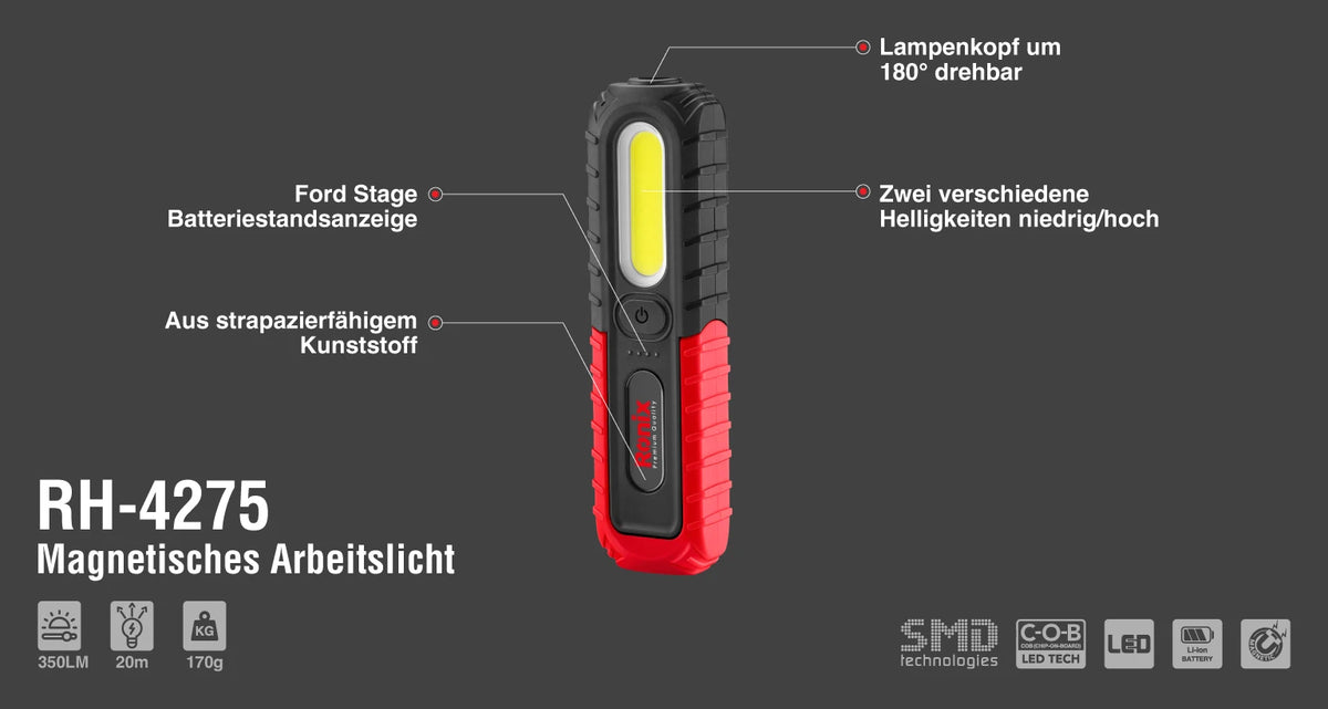 Ronix Magnetische Arbeitsleuchte, 350 lm - Trendmodell