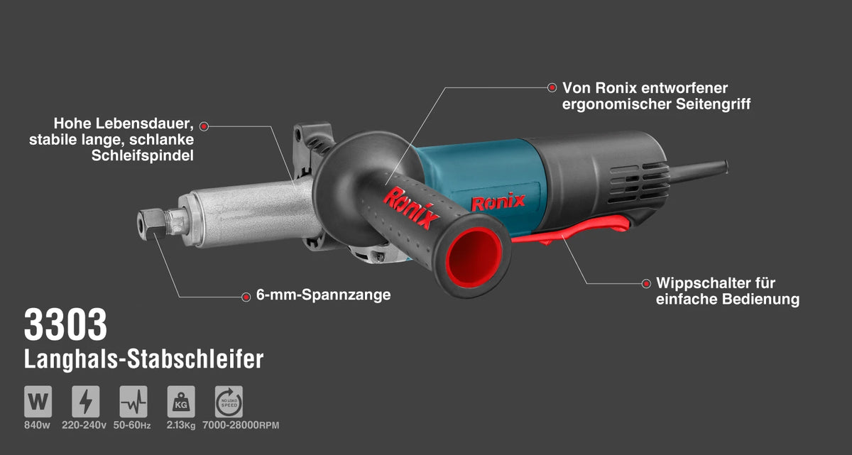 Ronix Langhals-Stabschleifer 840 W – 6 mm