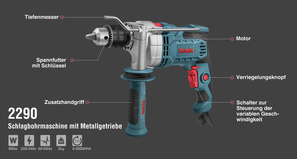 Ronix Elektrische Schlagbohrmaschine – 13 mm – Zahnkranzbohrfutter