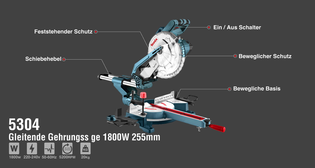 Ronix Kapp- und Gehrungssäge 1800 W - 255 mm