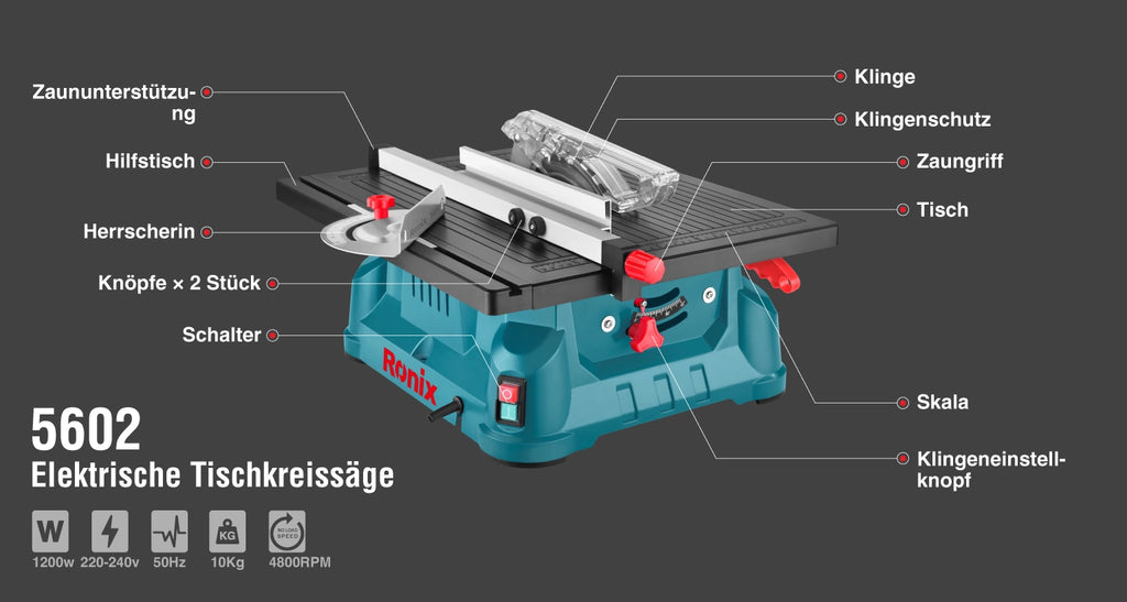 Ronix Elektrische Tischkreissäge 1200 W - 210 mm Blatt-Ø