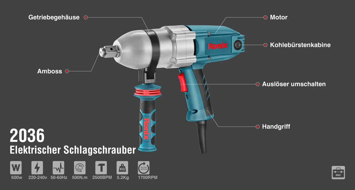Ronix Elektrischer Schlagschrauber 600 W - 3/4" Antrieb