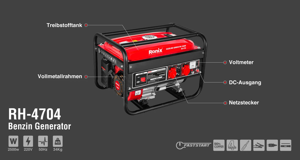 Ronix Benzin-Generator 2,5 kW - 15 L