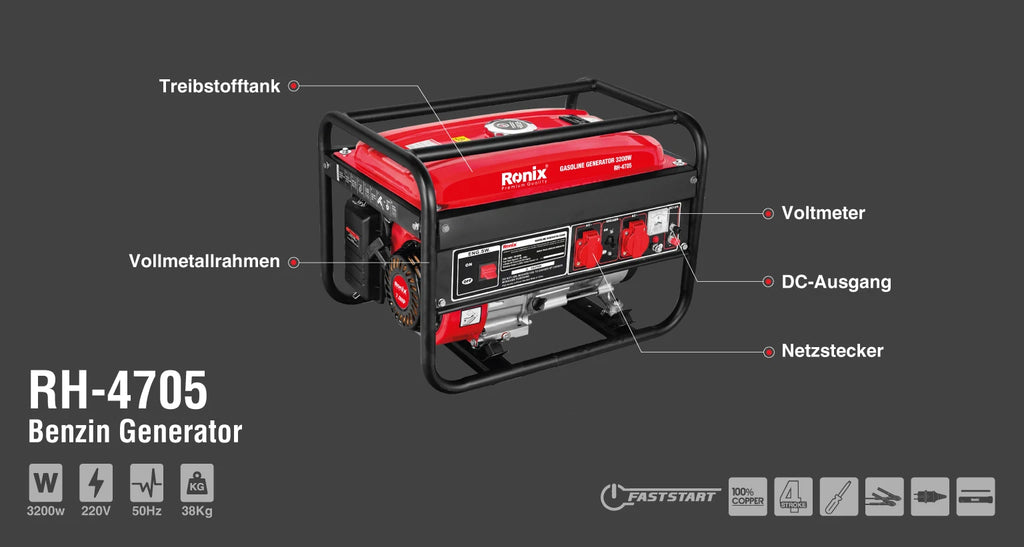 Ronix Benzin-Generator 3,2 kW - 15 L