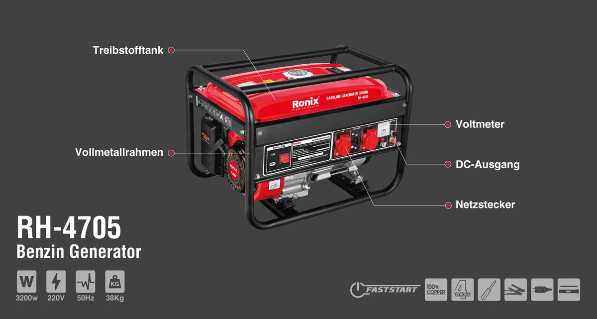 Ronix Benzin-Generator 3,2 kW - 15 L