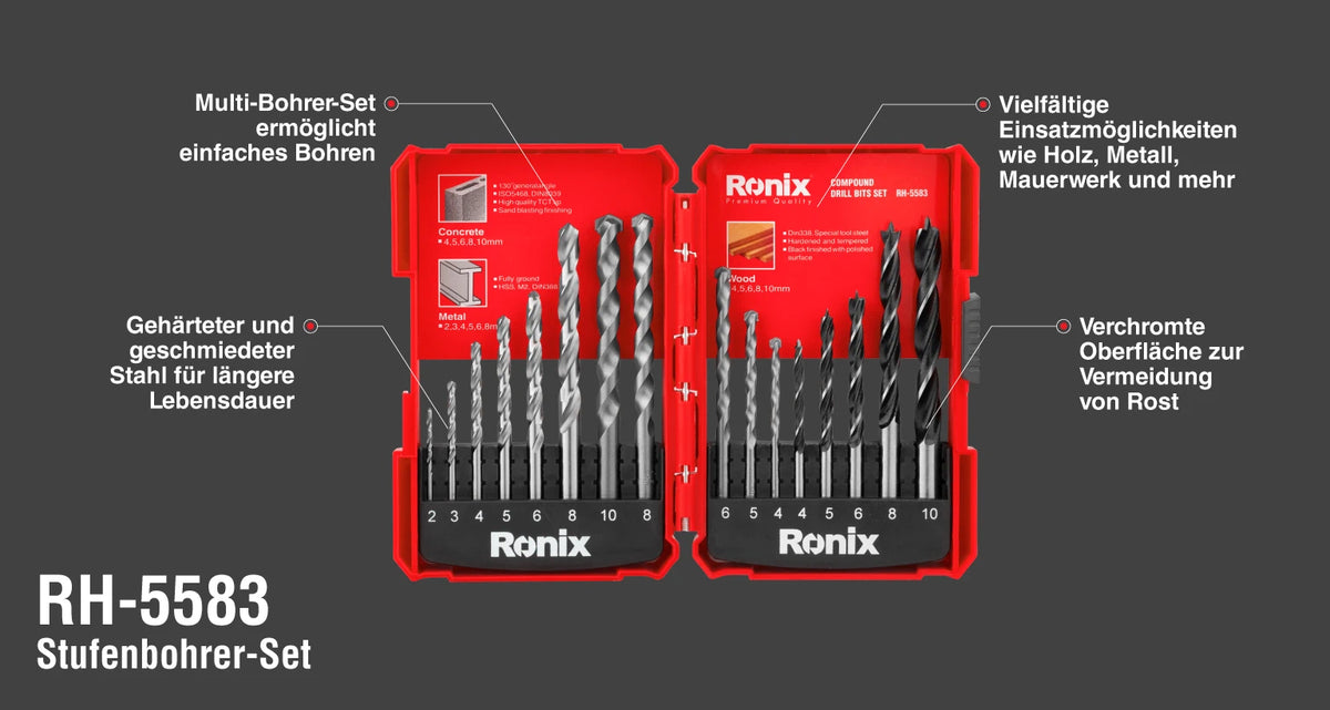 Ronix Stufenbohrer-Set (16-teilig)