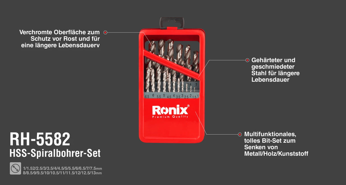 Ronix HSS-Spiralbohrer-Set 1 bis 13 mm