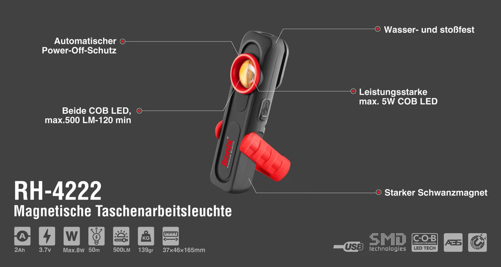 Ronix Magnetisches Taschen Arbeitslicht 500lm Flux Modell