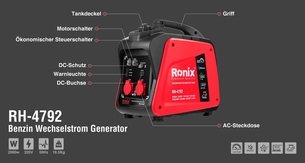 Ronix Benzin-Inverter-Stromerzeuger 2Kw-4.1L