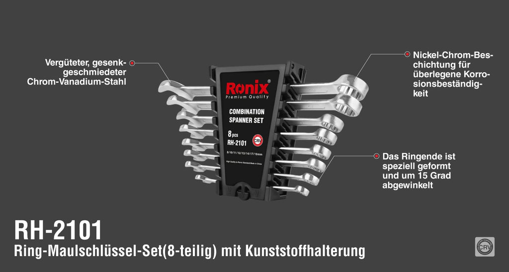 Ronix Kombi-Schlüssel-Satz (8-teilig) mit Kunststoffaufnahme