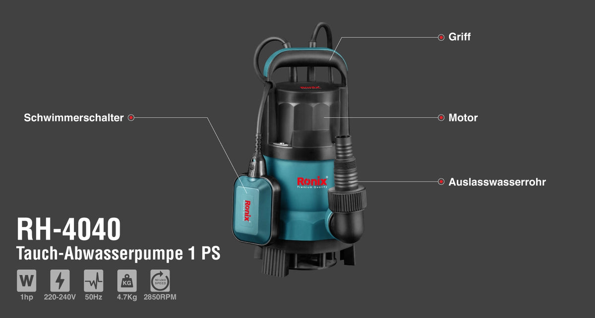 Ronix Abwasser-Tauchpumpe, 1 PS