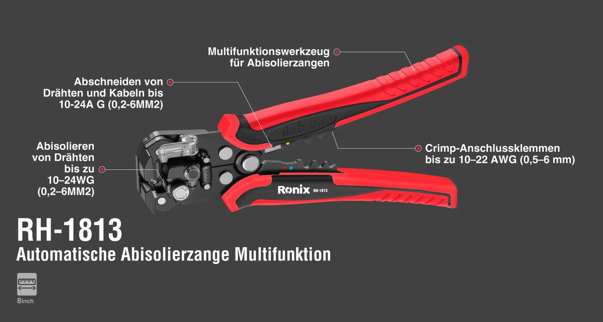 Ronix Automatische Abisolierzange, Multifunktion, 8-fach
