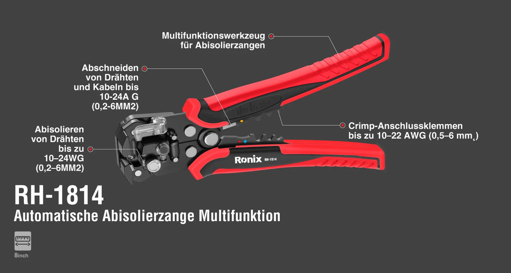 Ronix Multifunktionelles automatisches Abisolierzangen-Set, 8 Zoll