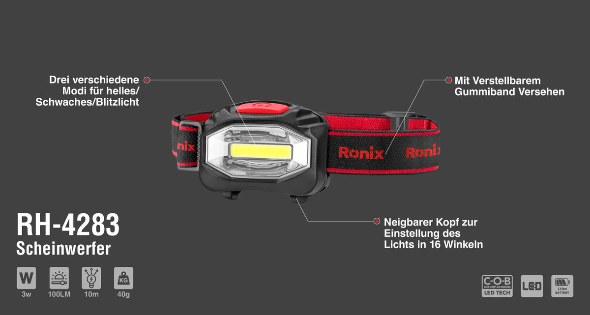 Ronix Stirnlampe, 100 lm