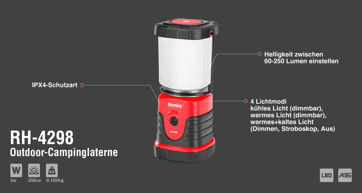 Ronix Campinglaterne für den Außenbereich 250 lm