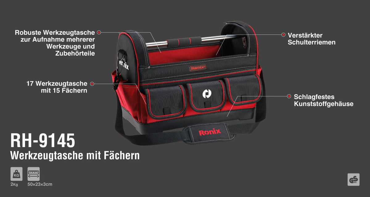 Ronix Werkzeugtasche mit 15 Fächern 17 Zoll