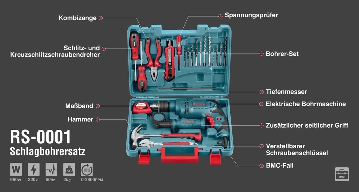 Ronix Schlagbohrersatz 22-teilig - 650W - 13 mm