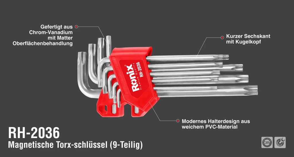 Ronix Langarm-Magnet-Torx-Schlüsselsatz (9-teilig)