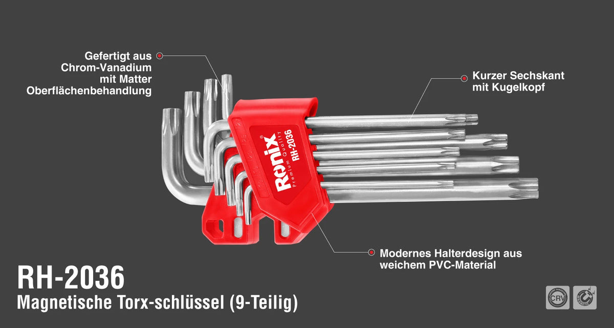 Ronix Langarm-Magnet-Torx-Schlüsselsatz (9-teilig)