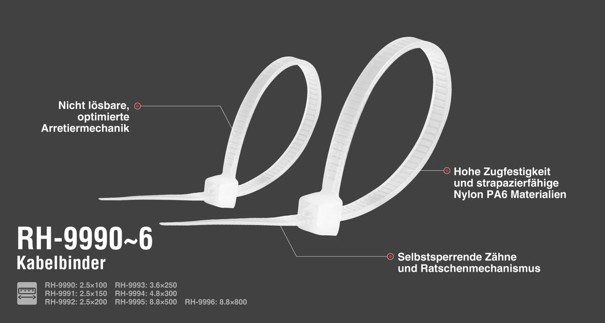 Ronix Kabelbinder 250 mm Länge