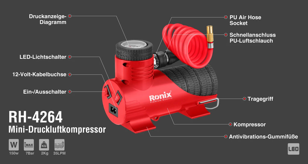 Ronix Mini-Kompressor, 7 bar