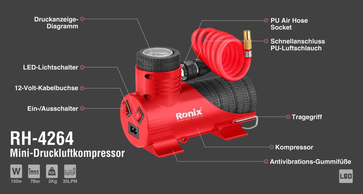 Ronix Mini-Kompressor, 7 bar