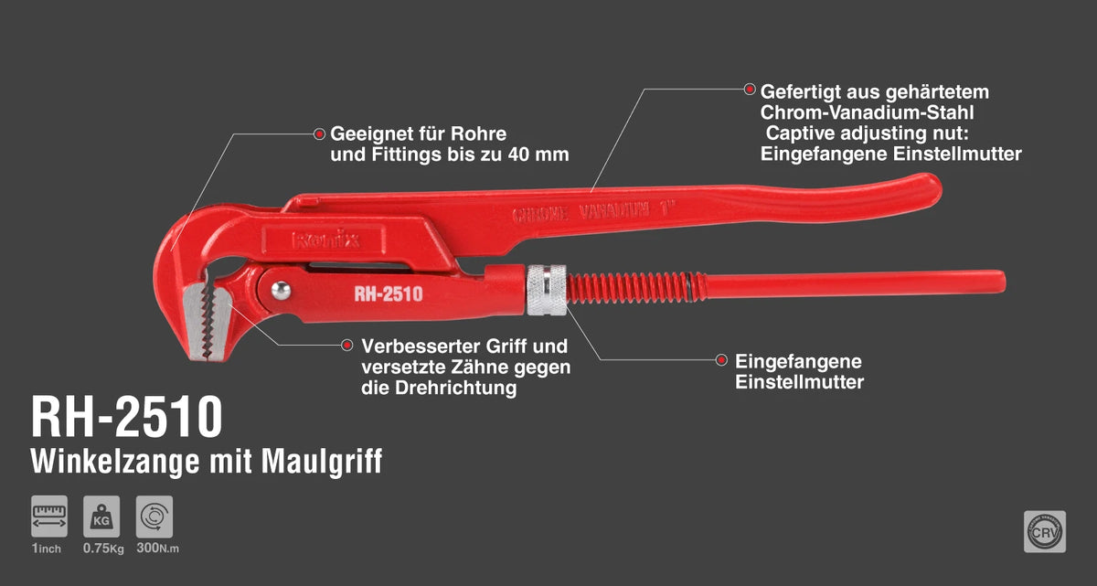 Ronix Winkelzange mit Maulgriff, 1 Zoll