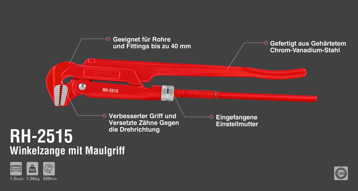 Ronix Winkelzange mit Maulgriff, 1,5 Zoll