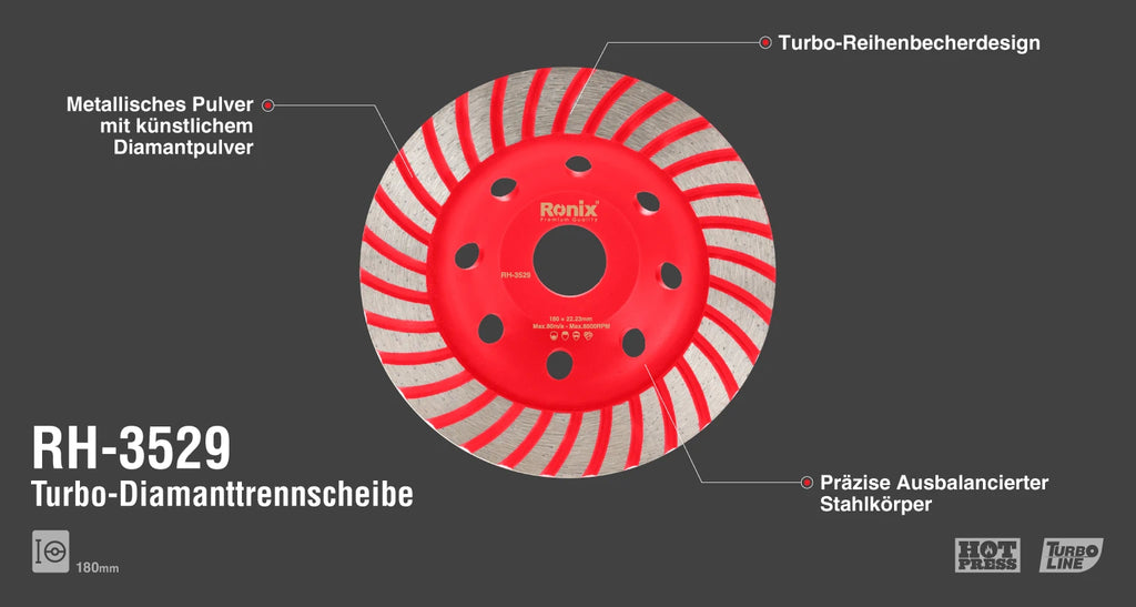 Ronix Turbo-Diamanttrennscheibe 180 x 22,2 mm
