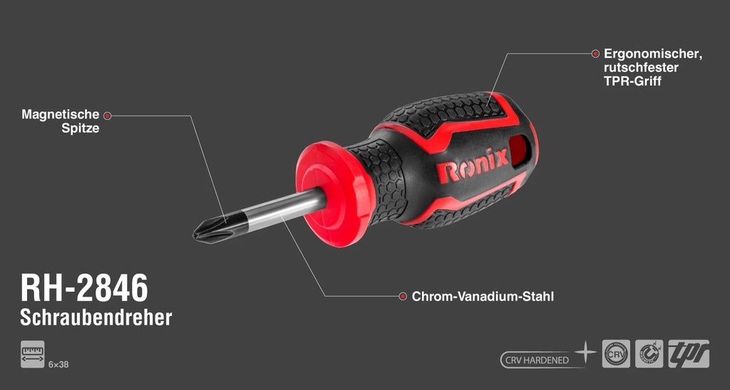Ronix Kreuzschlitzschraubendreher mit PP TPR Griff 6 38 mm