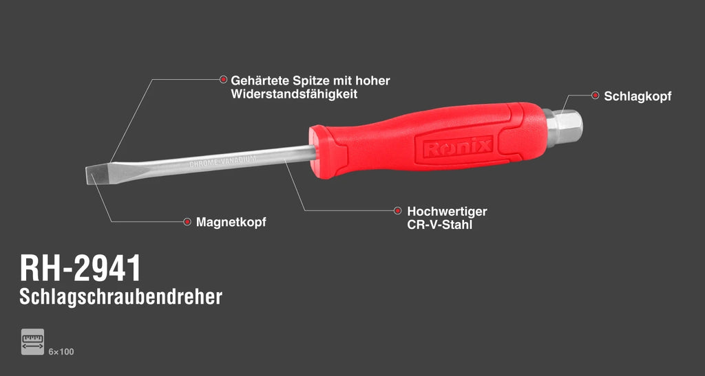 Ronix Schlitz-Schraubendreher 6 100 mm mit Kunststoffgriff
