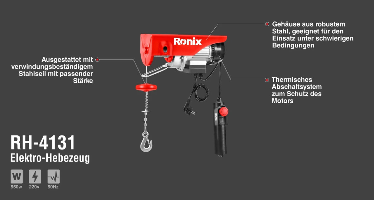 Ronix Elektro-Hebezeug 18 m - 300 kg Tragkraft