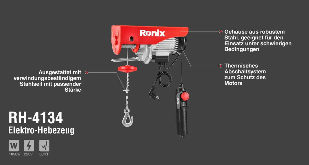 Ronix Elektro-Hebezeug 18 m - 600 kg Tragkraft